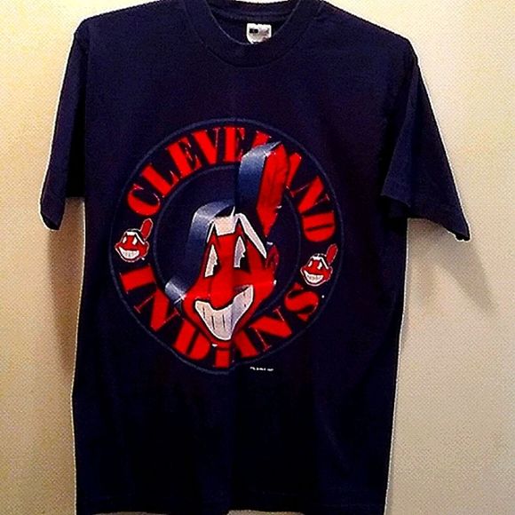 Cleveland Indians original large Blue t-shirt short sleeve - Picture 1 of 5
